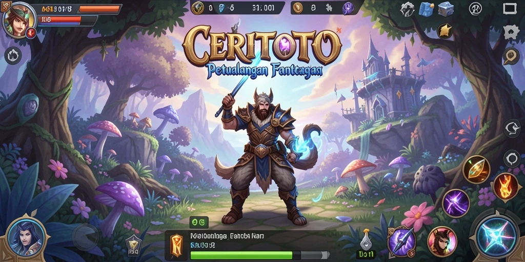 Tampilan gameplay CERITOTO yang menunjukkan pertempuran mendebarkan dan eksplorasi dunia fantasi.