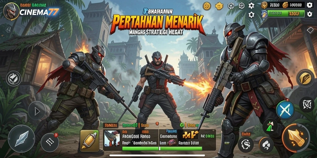 Screenshot gameplay <strong>CINEMA77</strong> yang menampilkan serangan tower defense yang seru.