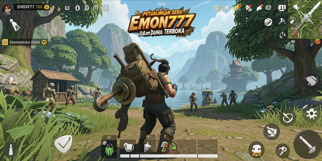 Tampilan gameplay EMON777 dengan pemandangan yang memukau dan petualangan seru.