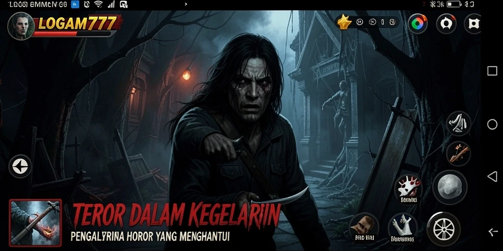 Screenshot permainan LOGAM777 menunjukkan ketegangan dalam atmosfer horor yang mendalam.