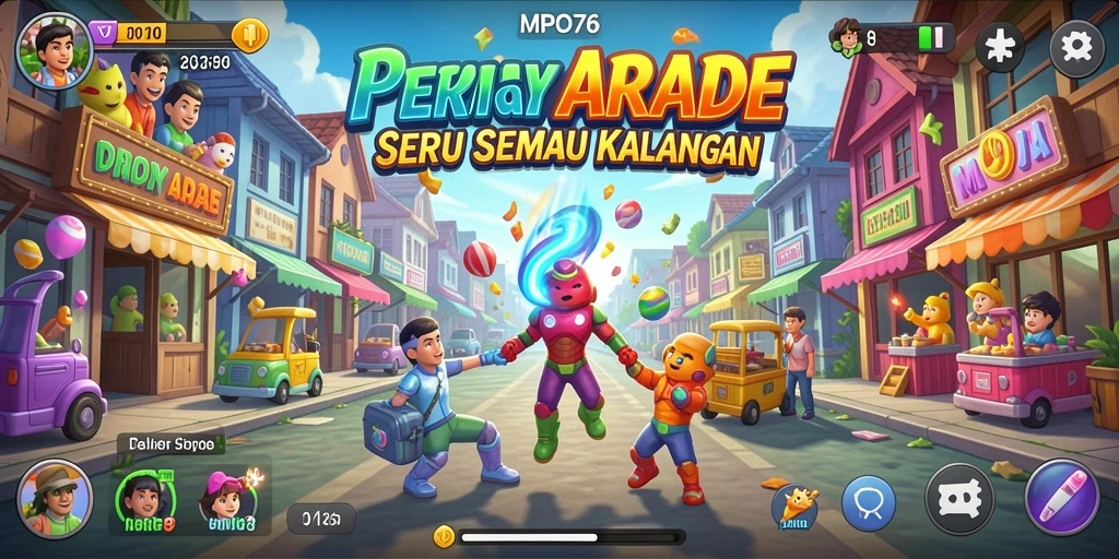 Screenshot MPO76 menampilkan aksi seru dalam permainan Arcade.