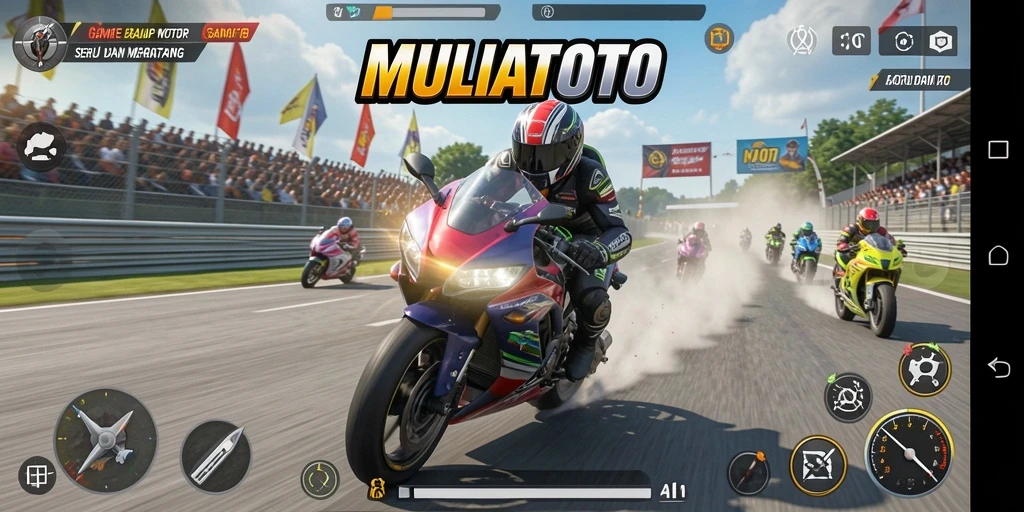 Tampilan gameplay seru dalam balapan motor yang menantang.