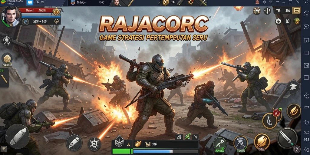Screenshot gameplay RAJACORC menampilkan pertempuran strategi yang seru.