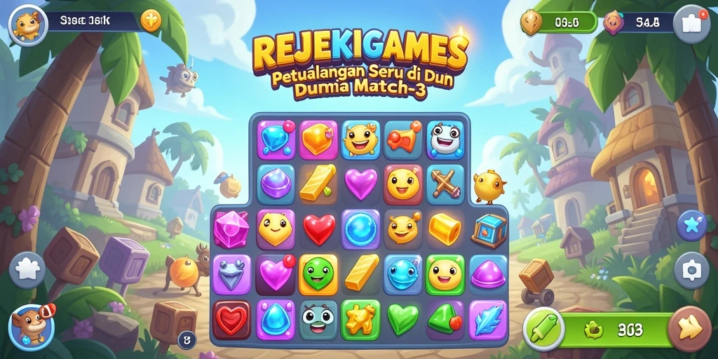 Tampilan gameplay seru REJEKIGAMES dengan kombinasi permata match-3.