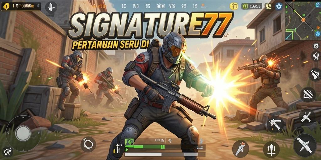 Tangkapan layar SIGNATURE77 menampilkan aksi pertarungan intens dalam arena Battle Royale.