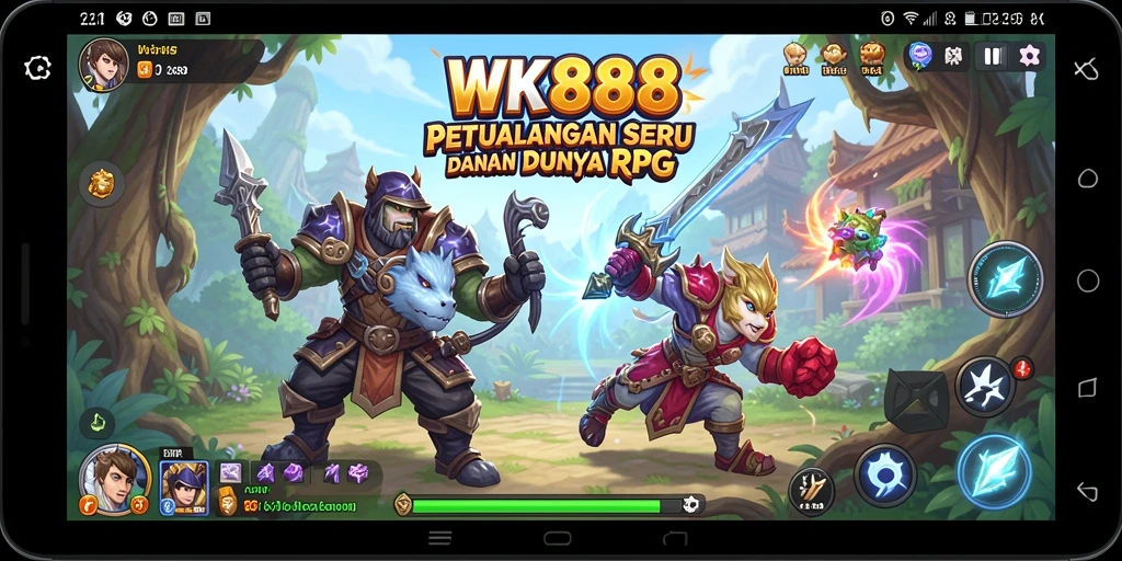 Tampilan screenshot utama WK888 menampilkan pertarungan epik di dunia RPG.