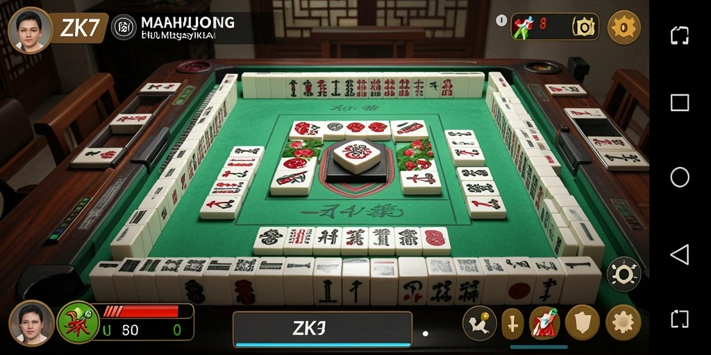Screenshot utama menunjukkan gameplay seru ZK7 Mahjong.